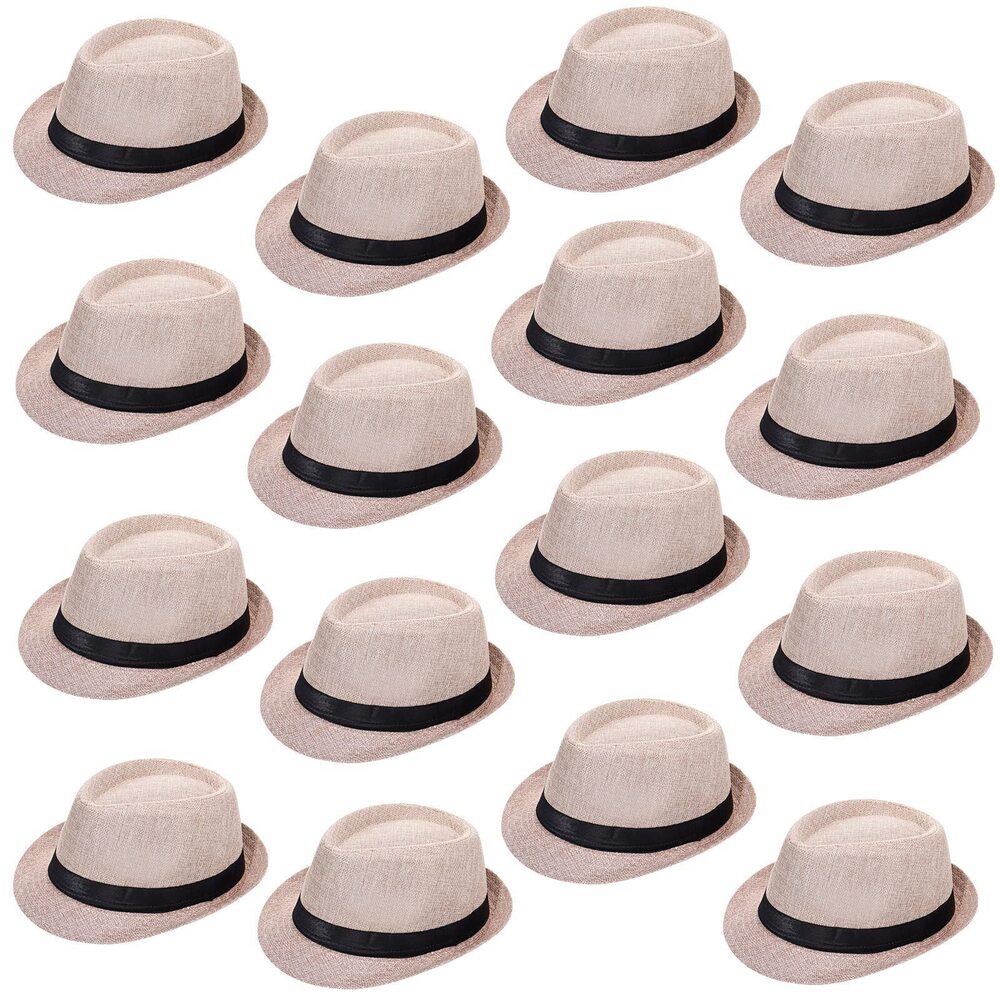 7839 16 Pcs Fedora Style Hat Bulk 1920s Gangster Short Brim Panama Cap